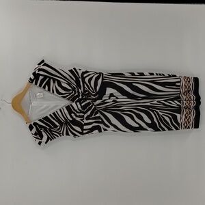 Caché zebra black gold white  dress Size 8 sleeveless lined vintage cache